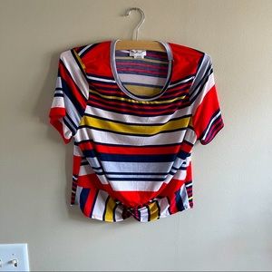 Gaze Short Sleeve Striped Blouse Size S NWOT